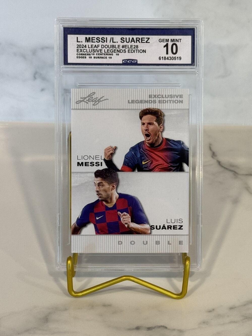 Messi / Suarez 2024 Leaf Double #ELE28 Exclusive Legends Edition Graded Gem 10